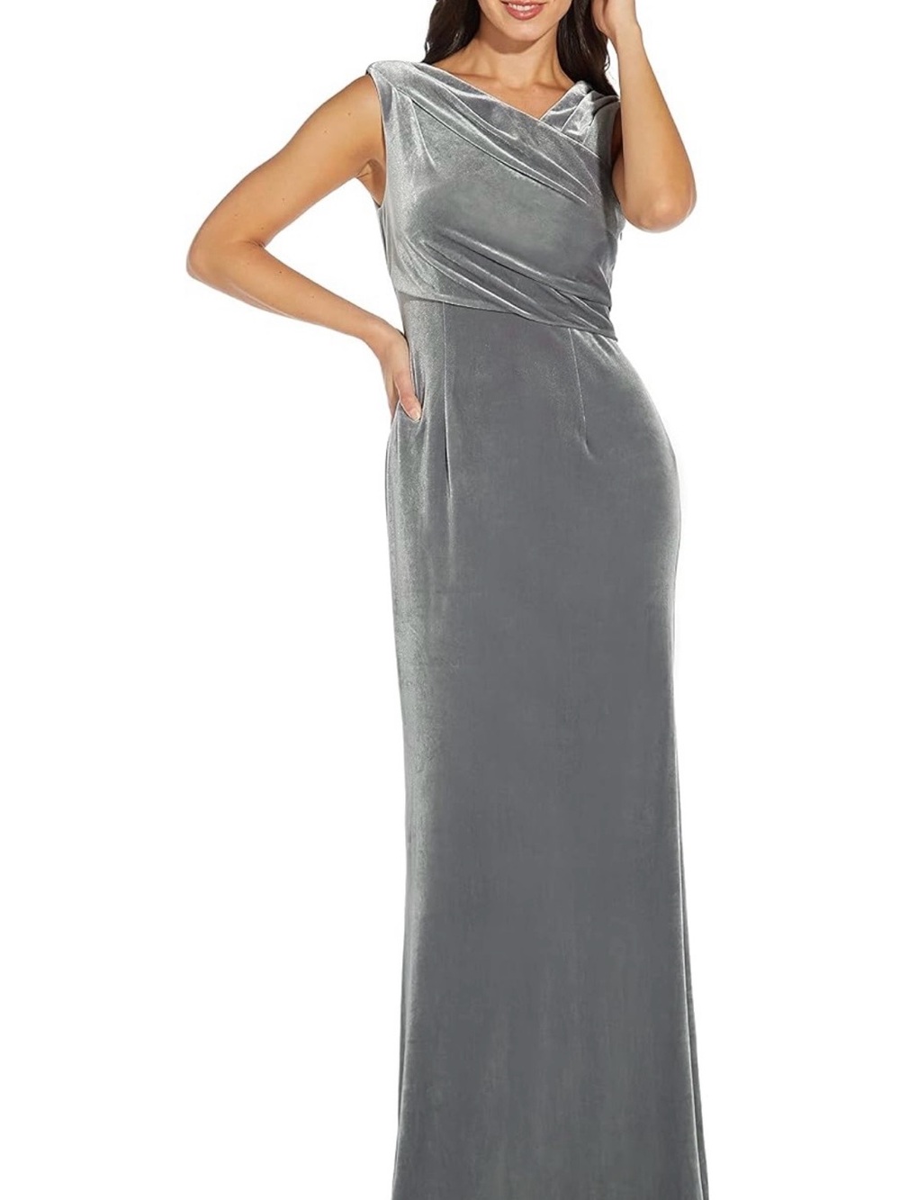 Adrianna Papell Silver Velvet Mermaid Gown (Size: 4)
